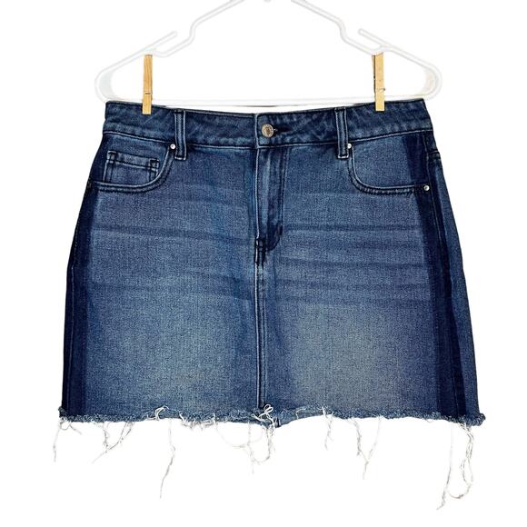 Vintage Pac Sun Blue Denim Jean Mini Skirt Distressed Cut-Off Frayed Hem Size 28 - Picture 8 of 11